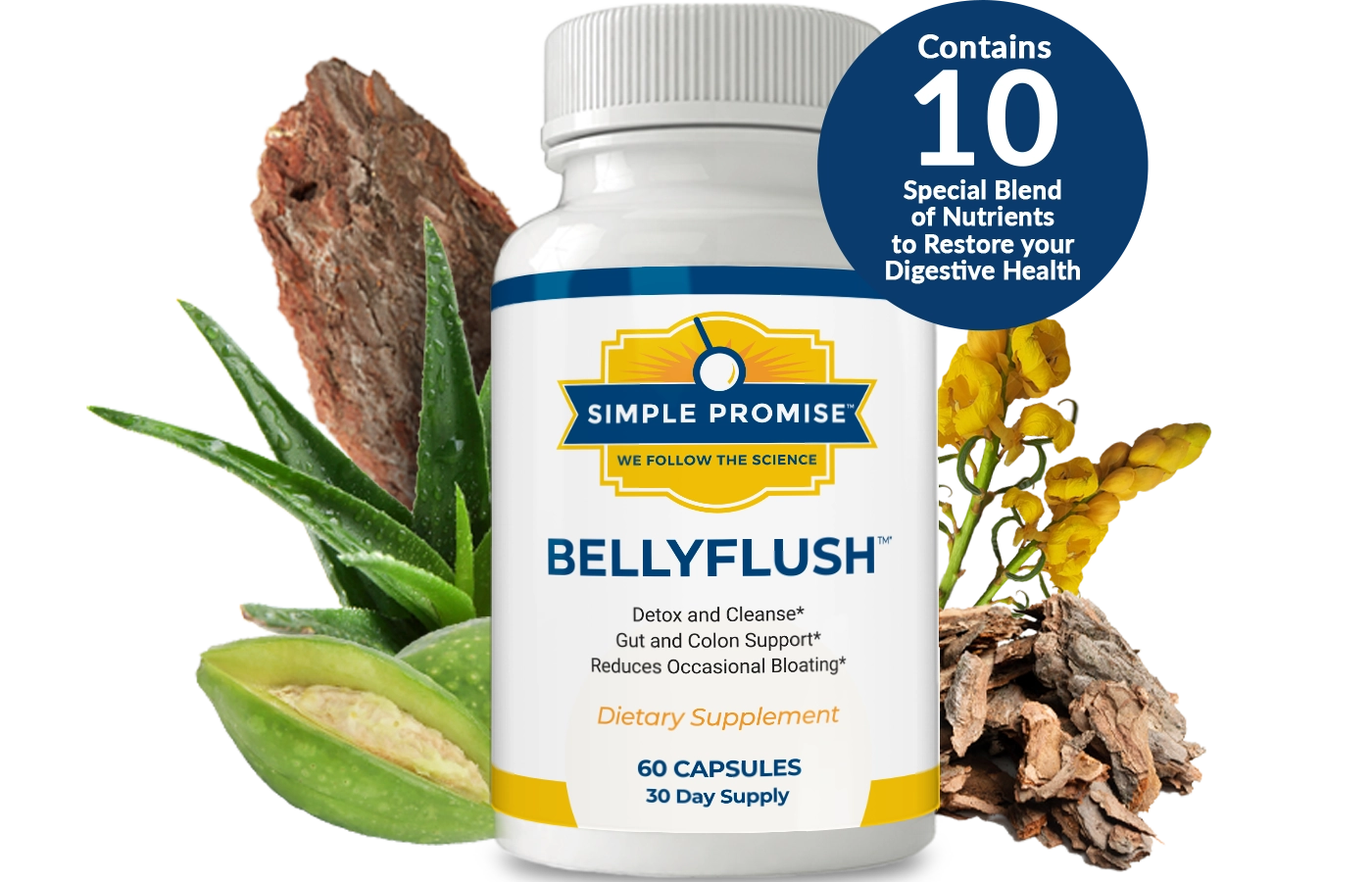 BellyFlush bottle with botanical ingredients shown by the seller